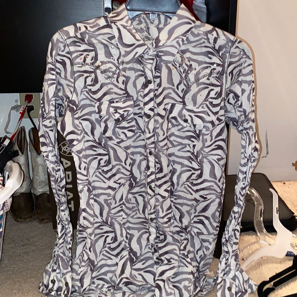 Zebra print rock/wrangler Pearl snap
